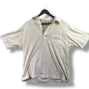 Palmland Club Polo Pale Yellow Mens XL Pocket Short Sleeve Button‎ Up Shirt 5900